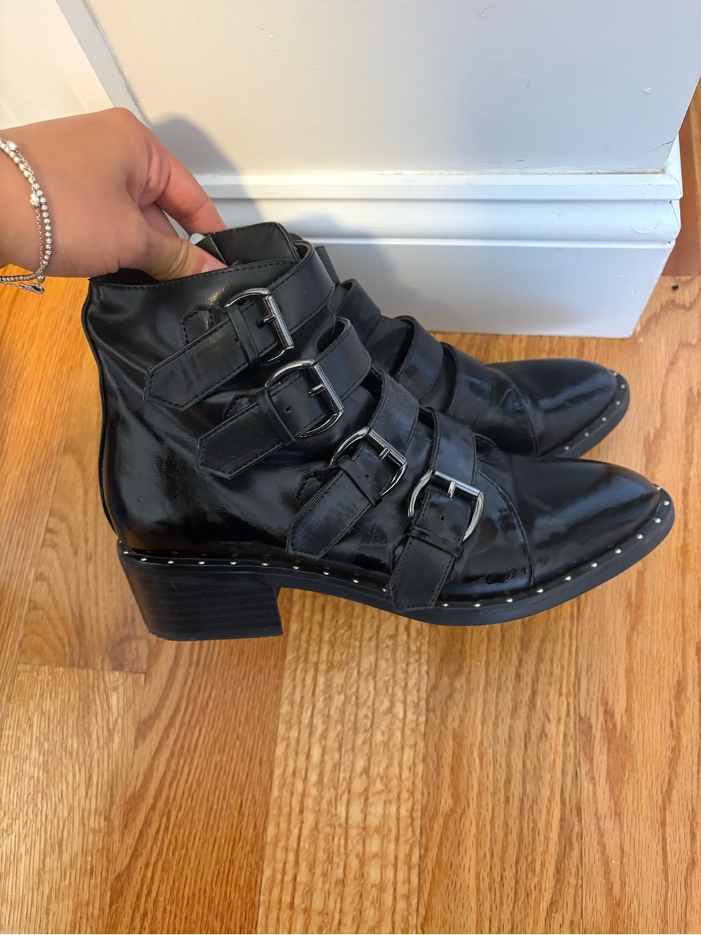 Black Buckle Strap Ankle Boots - Women